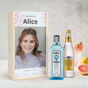 Floraqueen FR Coffret Gin Tonic : Sublimez vos Soirées avec ce Kit Cocktails Personnalisé en Bois Élégant