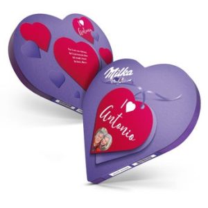 Floraqueen FR Cœur en Chocolat Milka Personnalisable : Le Cadeau Romantique Parfait avec Pralines Noisette